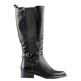 Botas femininas com borracha elástica, pretas JK-167B preto