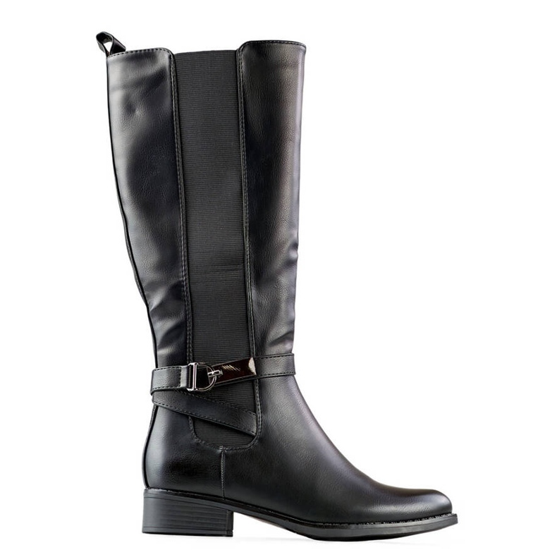 Botas femininas com borracha elástica, pretas JK-167B preto