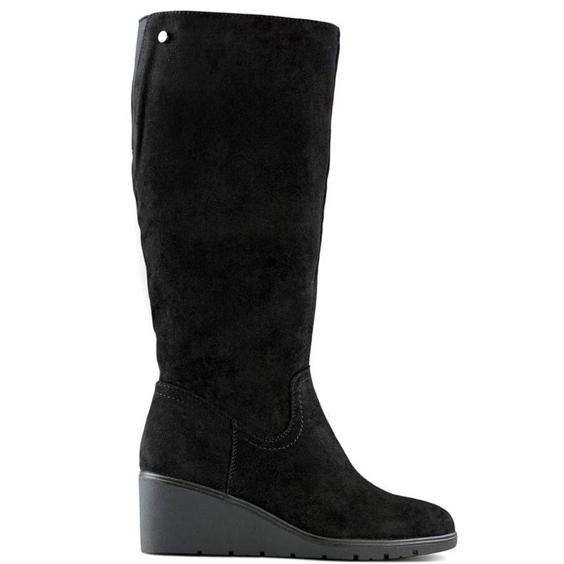 Botas femininas de camurça com cunha, pretas, YL159B preto