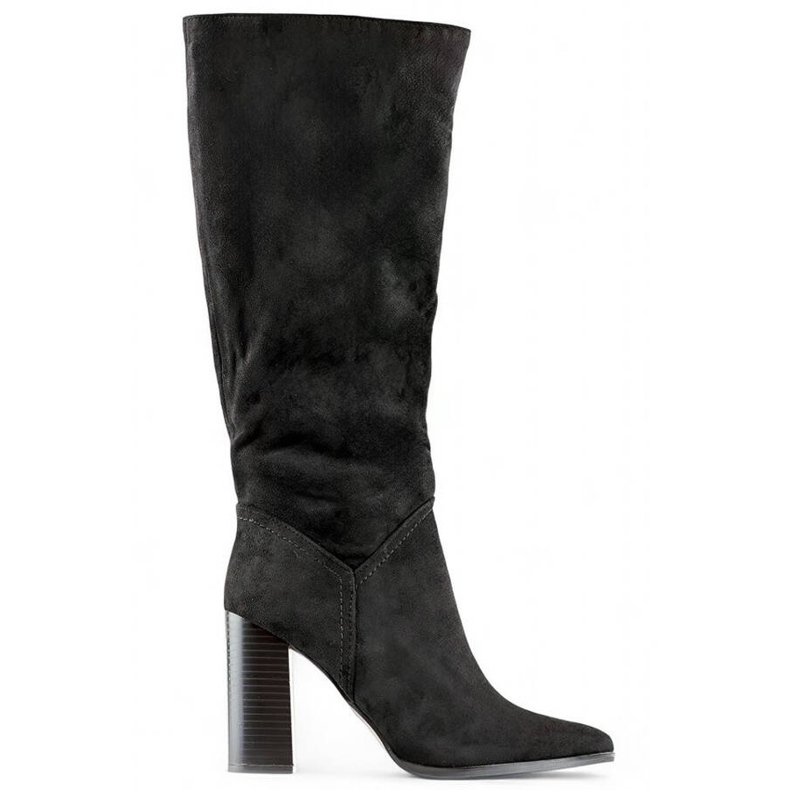 Botas femininas de camurça de salto alto, pretas, X829B preto