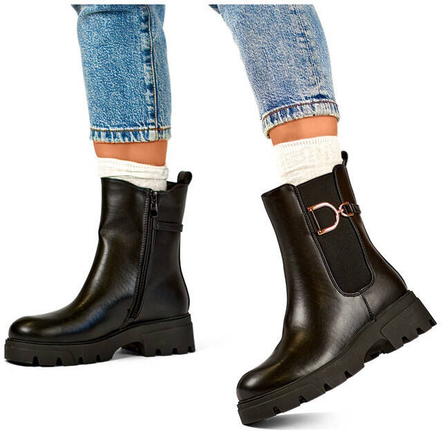 Botas Chelsea com isolamento feminino, pretas, K-99257 preto