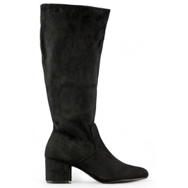 Botas femininas de camurça com salto baixo, pretas 23063B preto