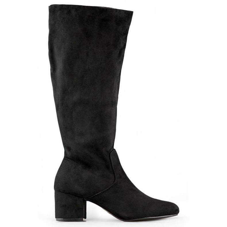 Botas femininas de camurça com salto baixo, pretas 23063B preto