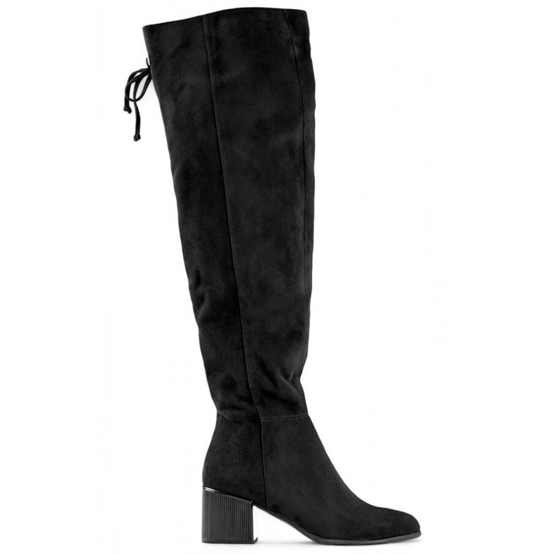 Botas femininas acima do joelho em camurça, pretas FL3002B preto