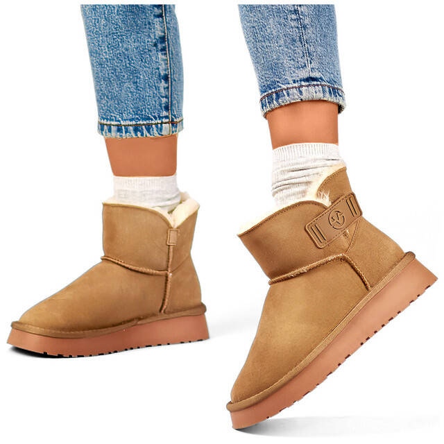 Botas femininas de camurça para neve, bege 25-97951BE