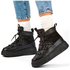Botas femininas de neve com atacadores e sola grossa, pretas 24-72302B preto