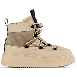 Botas femininas de neve com atacadores e sola grossa, bege 24-72302BE