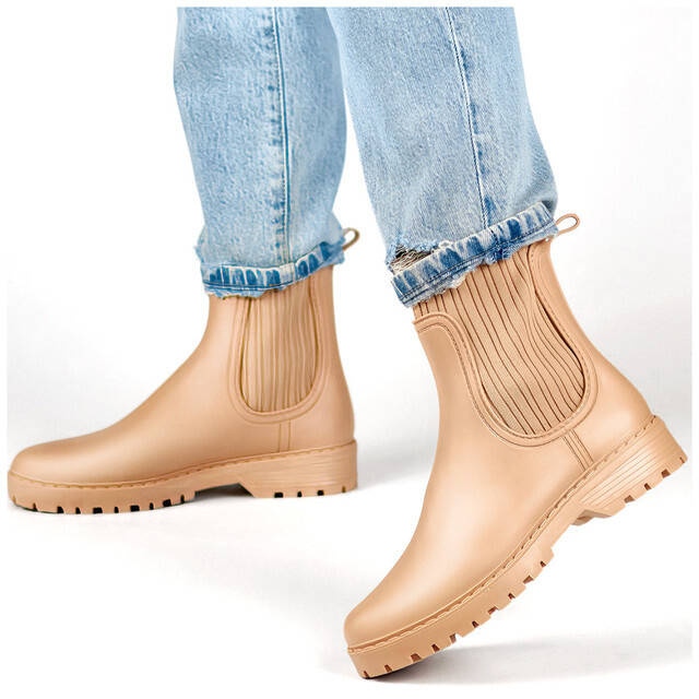 Botas Chelsea femininas com cano elástico e meia, bege S27BE