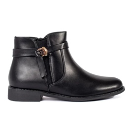 Botins femininos pretos com tira de salto baixo