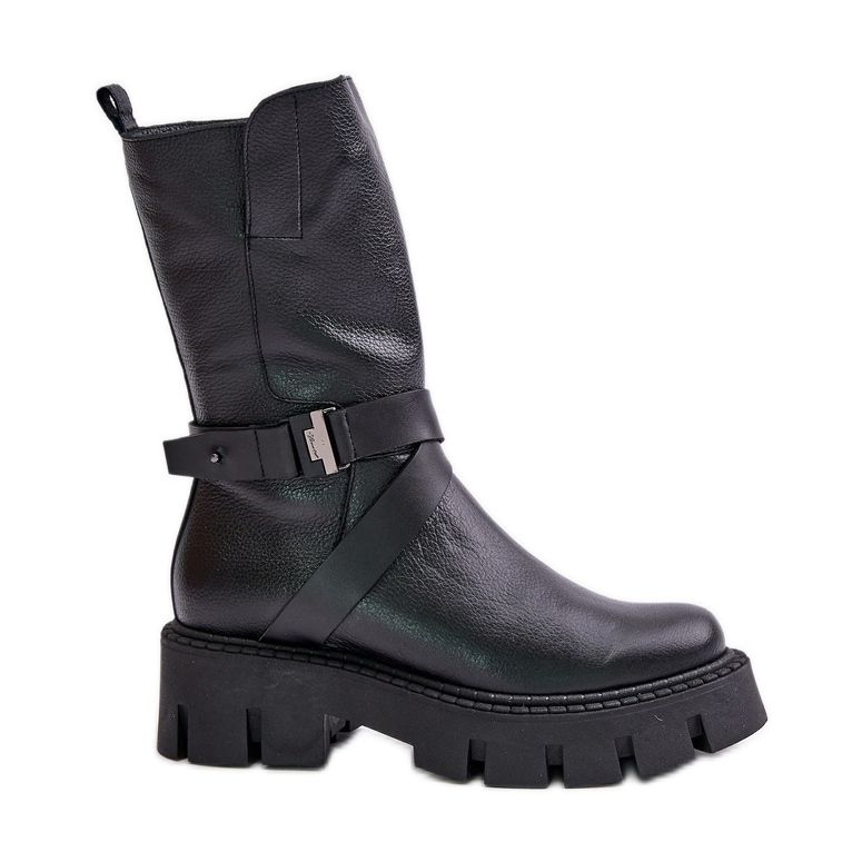 Botas femininas isoladas de couro natural Laura Messi 2859 pretas preto