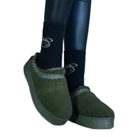 Botas de neve com plataforma verde com cano baixo e padrão Greene bordado