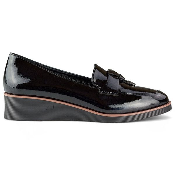 Sapatos femininos de couro envernizado, pretos, 24-58266B