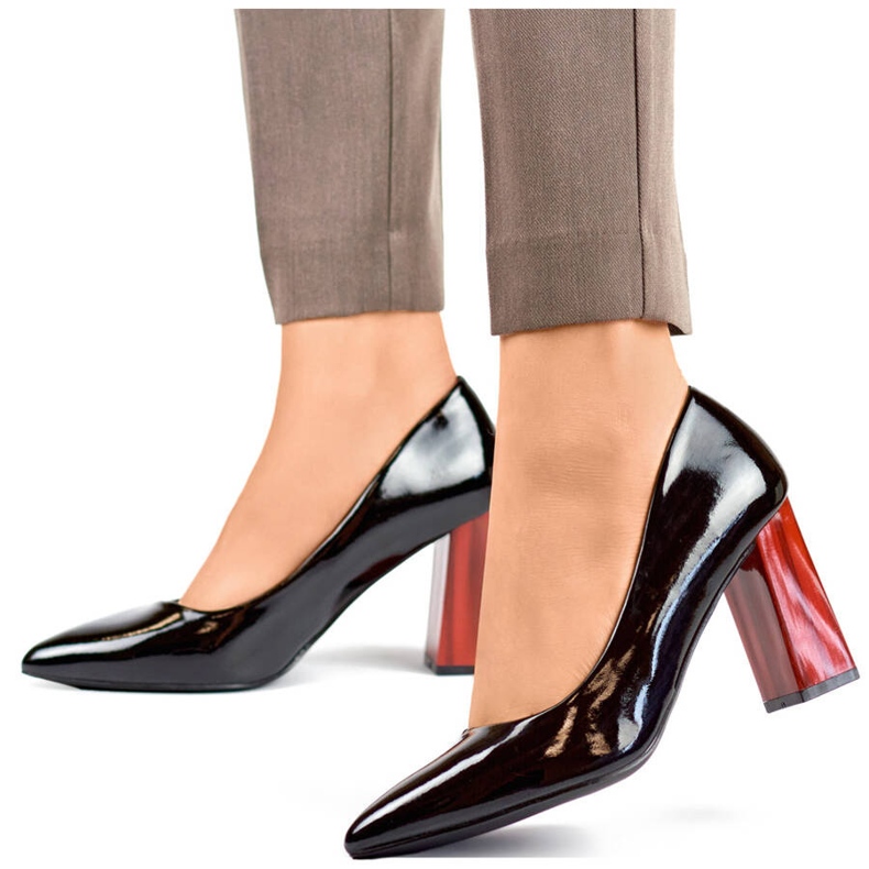 Sapatos femininos de patente vermelha alta, pretos GD-FL486B-B