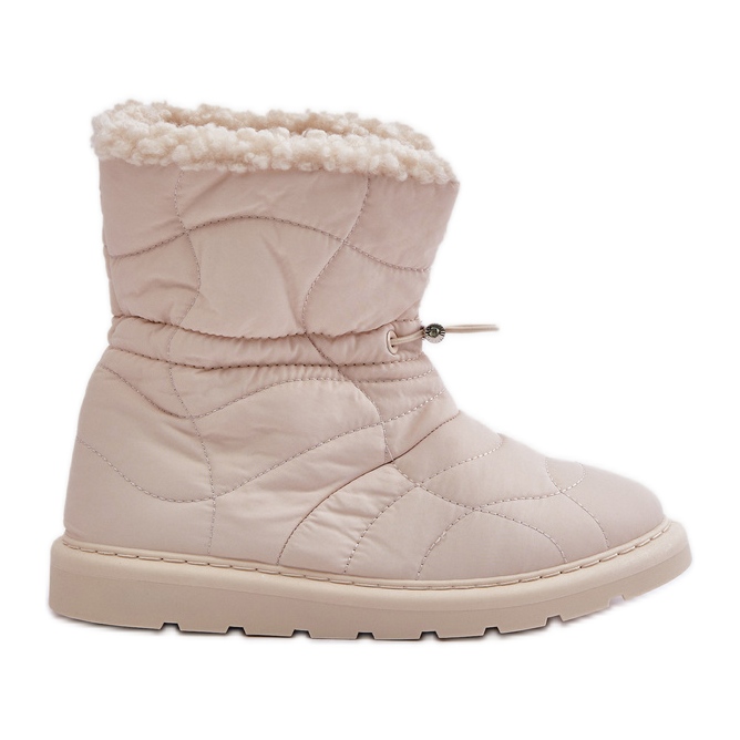 Botas femininas de neve com cordão isolado com pele, pele de carneiro bege claro Vamidra
