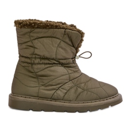 Botas femininas de neve com cordão isolado com pele de carneiro verde escuro Vamidra
