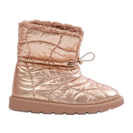 Botas femininas de neve com cordão isolado com pele de carneiro rosa ouro Vamidra dourado