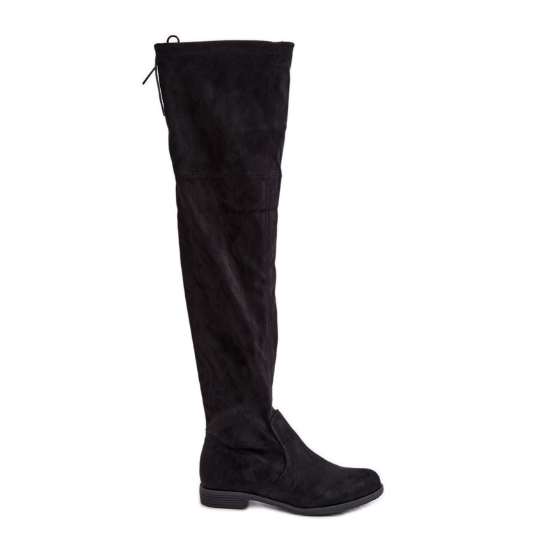 Botas acima do joelho de salto baixo feitas de camurça ecológica, Black Linnithia preto