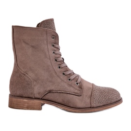 Botas de salto plano decoradas Eco Camurça Marrom Quente Ellieo