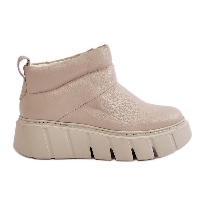 Zazoo 60470 Botas de couro isoladas com lã na plataforma bege claro