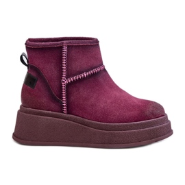 Botas de neve em camurça de couro com plataforma e cunha Maciejka 06769-23 Borgonha vermelho