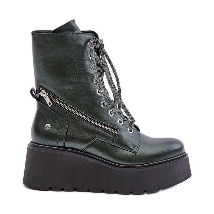 Botas de trabalho de couro com plataforma e cunha Maciejka 06676-09 Verde