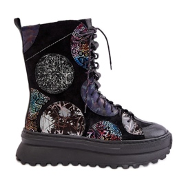 Botas de camurça de couro com plataforma quente Maciejka 06565-01 pretas preto