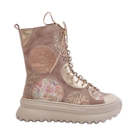 Botas de camurça de couro com plataforma quente Maciejka 06565-04 Bege