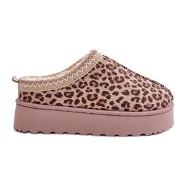 Botas femininas de neve com plataforma isoladas com pele de leopardo, marrom, Remenia castanho