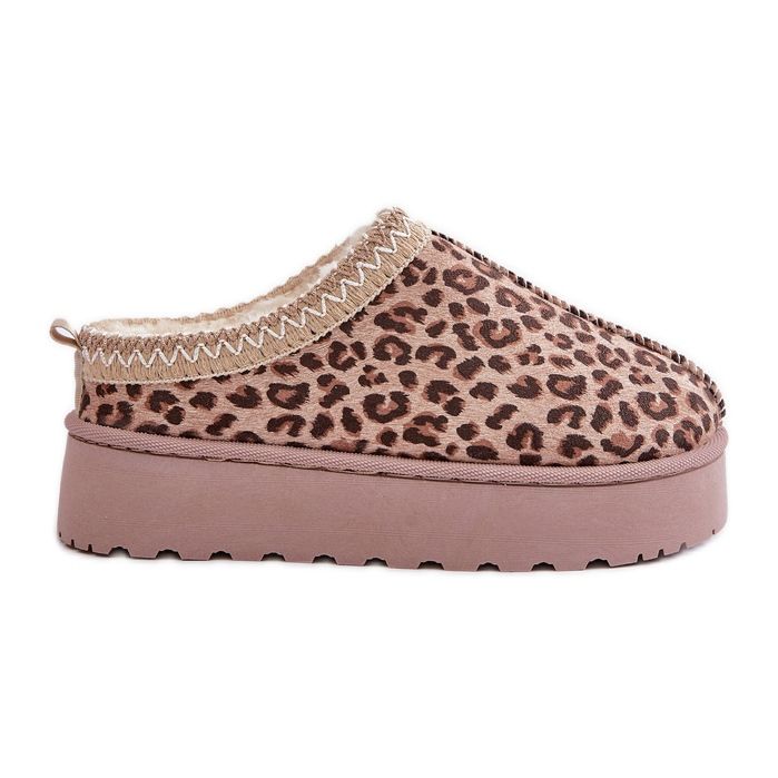Botas femininas de neve com plataforma isoladas com pele de leopardo, marrom, Remenia castanho