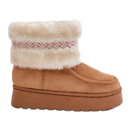 Botas femininas de neve com plataforma e padrão Deepanti de pele e camelo marrom
