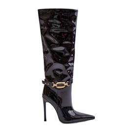 Botas de salto agulha Tistaria pretas com decoração dourada preto