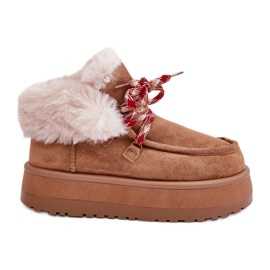 Botas femininas de neve com plataforma baixa e pele de camelo Neathren marrom