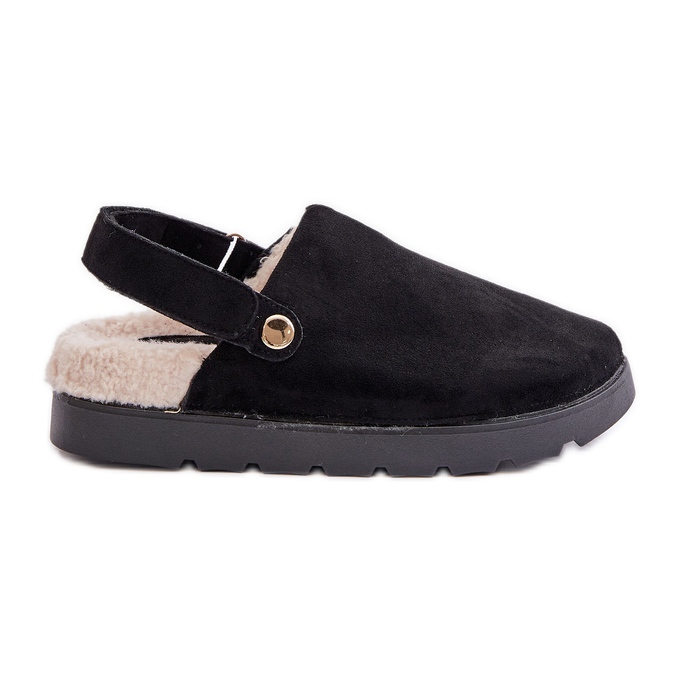 Chinelos femininos com plataforma, forrados com pele, tipo pele de carneiro, pretos da Sanilora