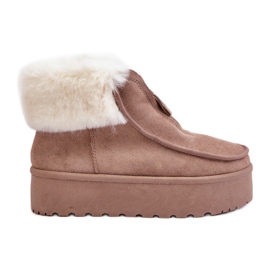 Botas femininas de neve com plataforma com pele e zíper, bege escuro Filiala Botas femininas de neve com plataforma com pele e zíper, bege escuro Filiala
