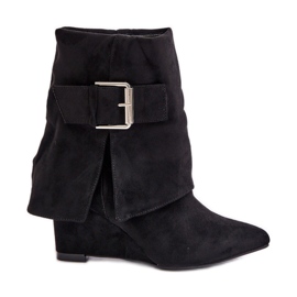 Botins de cunha com parte superior virada para cima e fivela, Eco Suede, Black Vortinia preto