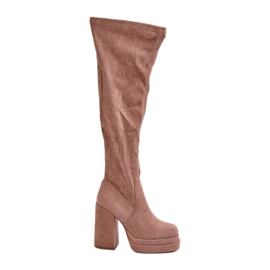 Botas acima do joelho Nadelian bege com salto alto e plataforma