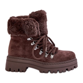 Armadilhas femininas com cadarço e pele, marrom escuro Vamínia