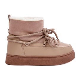 Botas femininas de neve com plataforma forradas com pele, bege Aziara