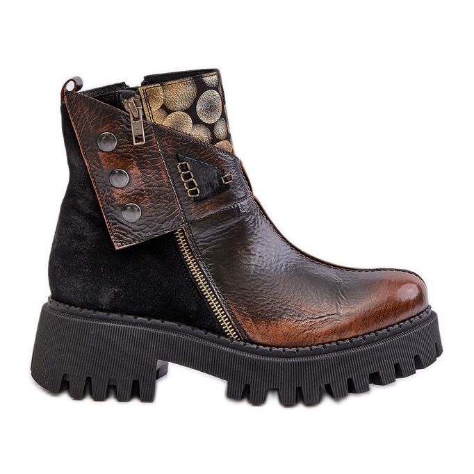 Botas isoladas de couro com plataforma e salto plano Maciejka 06140-25 Dourado-Preto Botas isoladas de couro com plataforma e salto plano Maciejka 06140-25 Dourado-Preto