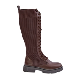 Botas Vamilena marrons com cadarço e cano elástico marrom