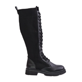 Botas Vamilena Pretas com Cadarço e Parte Superior Elástica preto