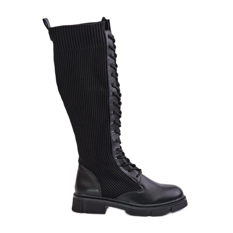 Botas Vamilena Pretas com Cadarço e Parte Superior Elástica preto