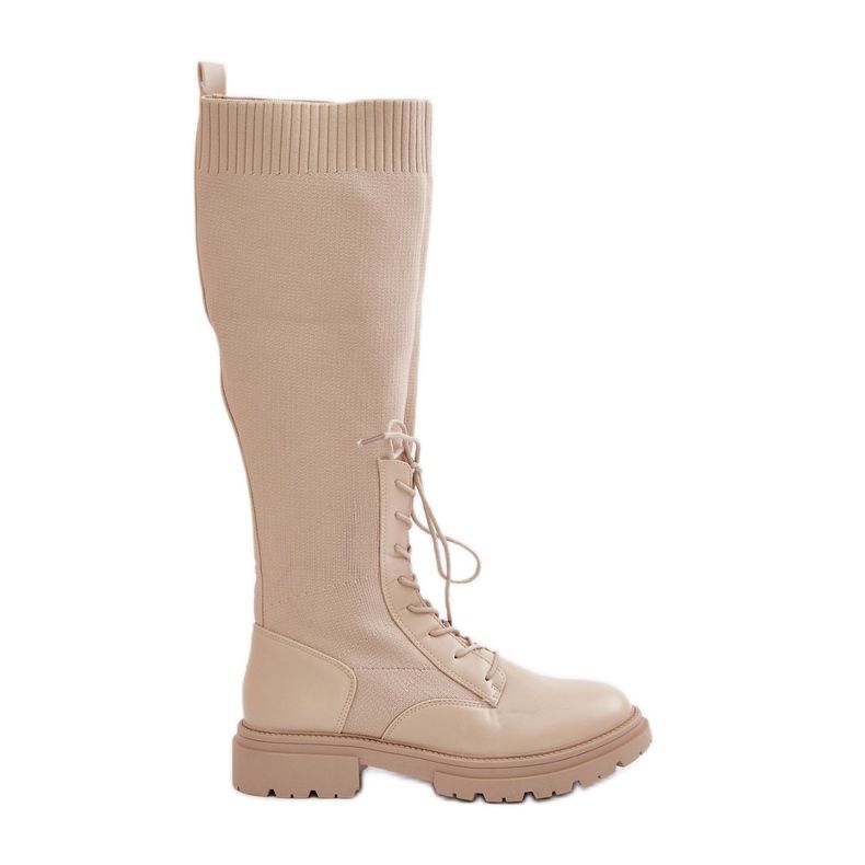 Botas slip-on Iranel bege com cano em meia