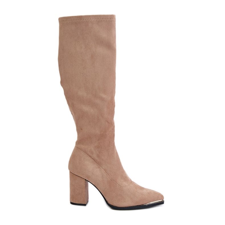 Botas Eco Suede com salto bloco, Bege Batirae Botas Eco Suede com salto bloco, Bege Batirae