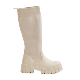 Botas Mesidra Mesidra bege claro com cano flexível e salto plano