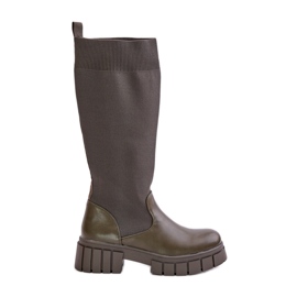 Botas com cano flexível e salto plano, Mesidra verde escuro