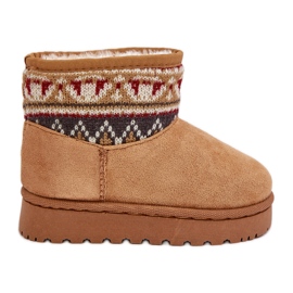 Botas infantis de neve deslizantes com inserção estampada, isoladas com pele de camelo Mirirae bege