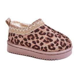 Botas infantis de neve com estampa de leopardo na plataforma, quentes com pelo, marrom Vilabria bege