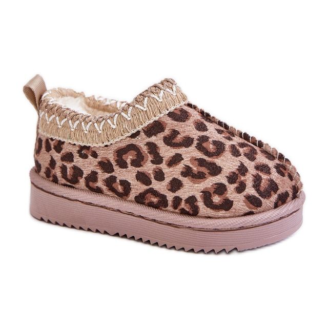 Botas infantis de neve com estampa de leopardo na plataforma, quentes com pelo, marrom Vilabria bege