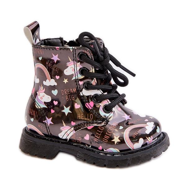 Botas infantis isoladas com zíper Unicórnios pretos Tiptop